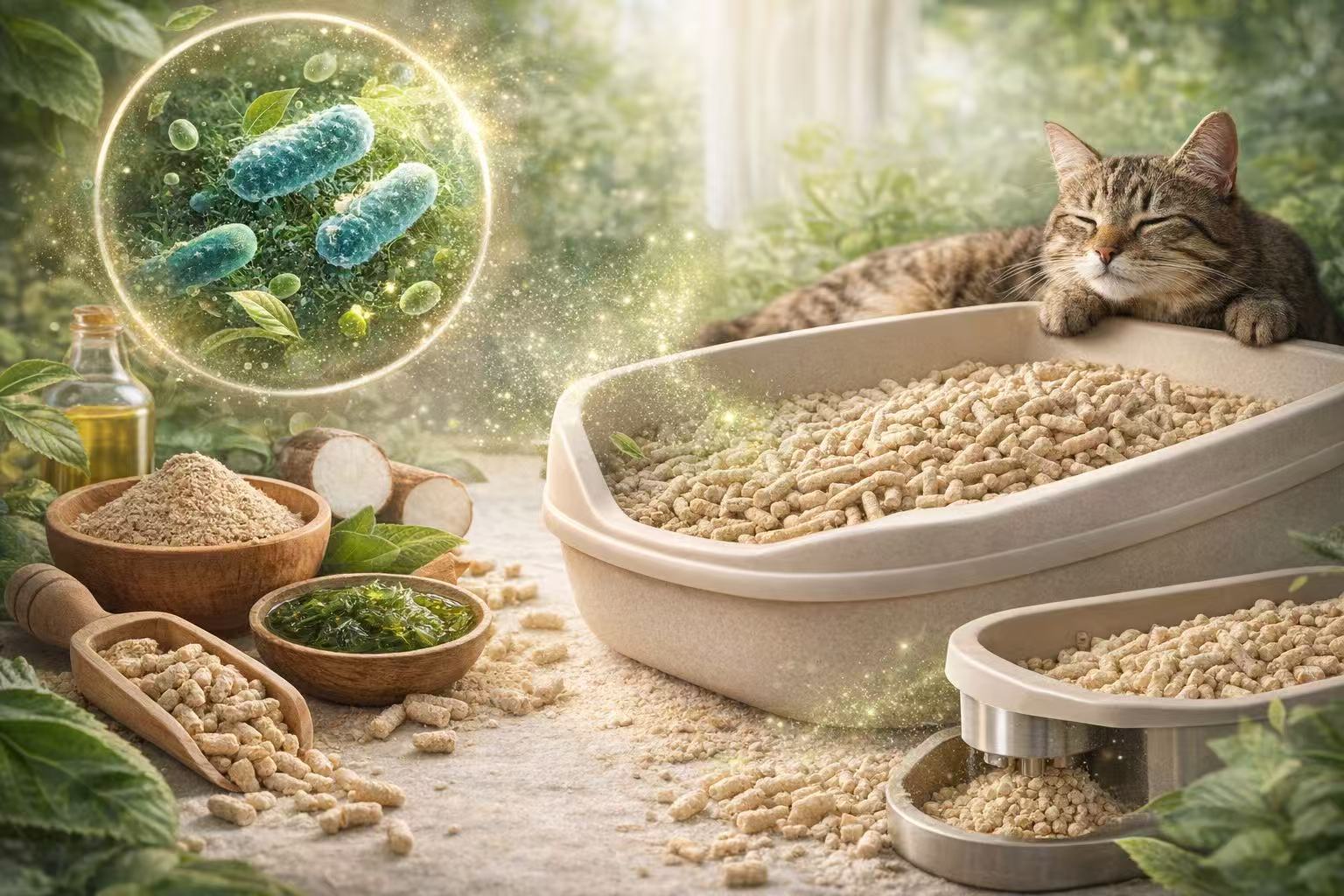 كيف يزيل رمل القطط النباتي الروائح؟